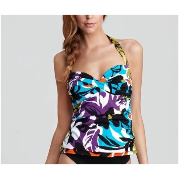 MiracleSuit Barcelona Multi Halter Floral Sweetheart Tankini Swimsuit Top Size 8 - Picture 1 of 6
